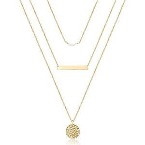 Dainty Layered Choker Necklace 14K Gold Plated Y Pendant Multilayer Bar Disc